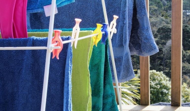 drying clothes outside with airer
